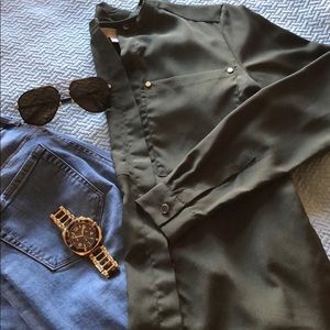 Michael Kors button down blouse in hunter green